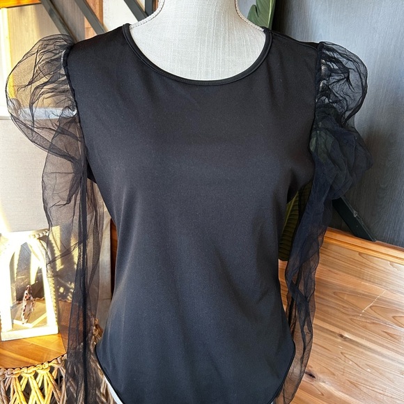 Elegant Black Sheer Sleeve bodysuit from SHEIN size Large NEW - Picture 1 of 8
